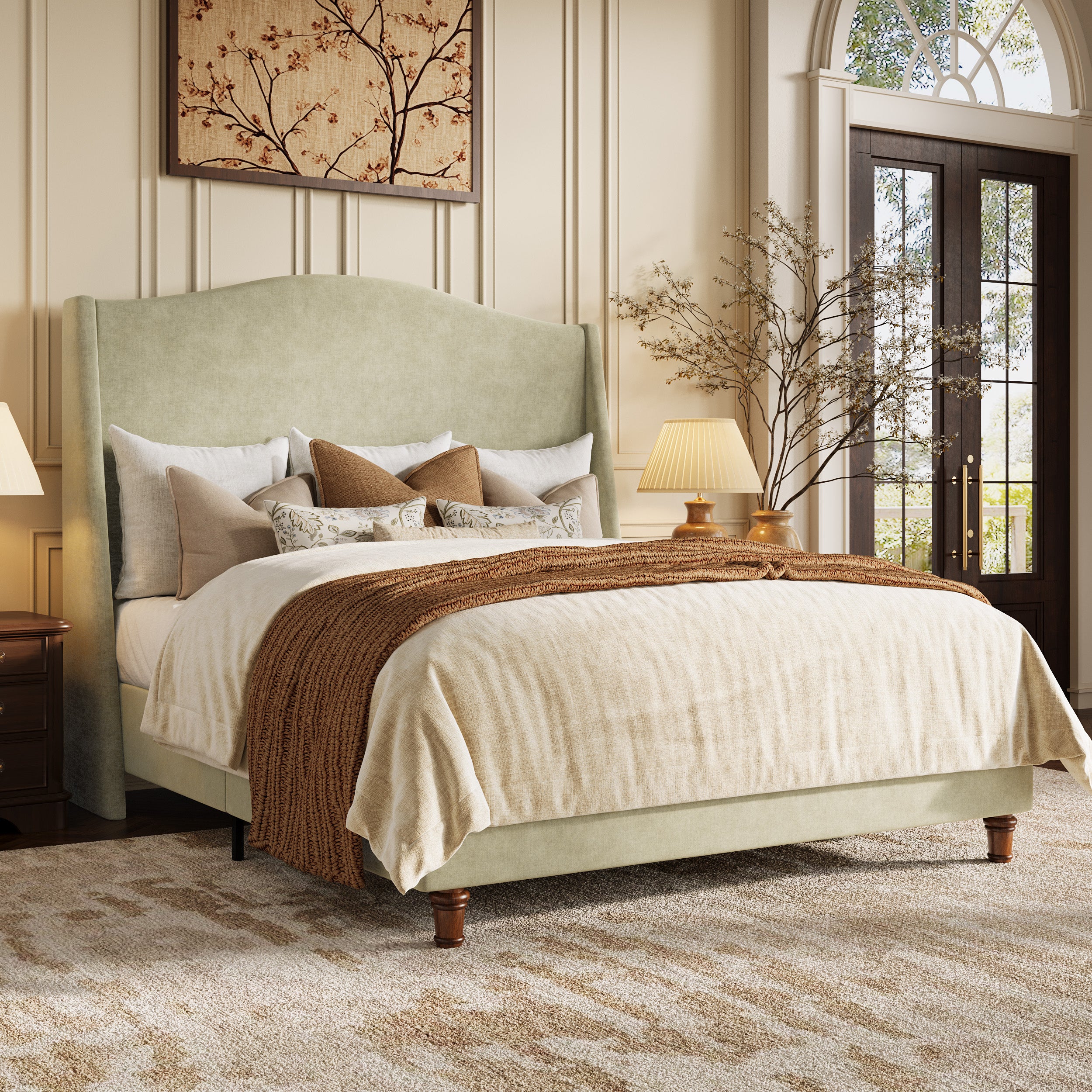 HOOMIC Upholstered Bed Frame, Luxury Chenille, 54'' Tall Headboard