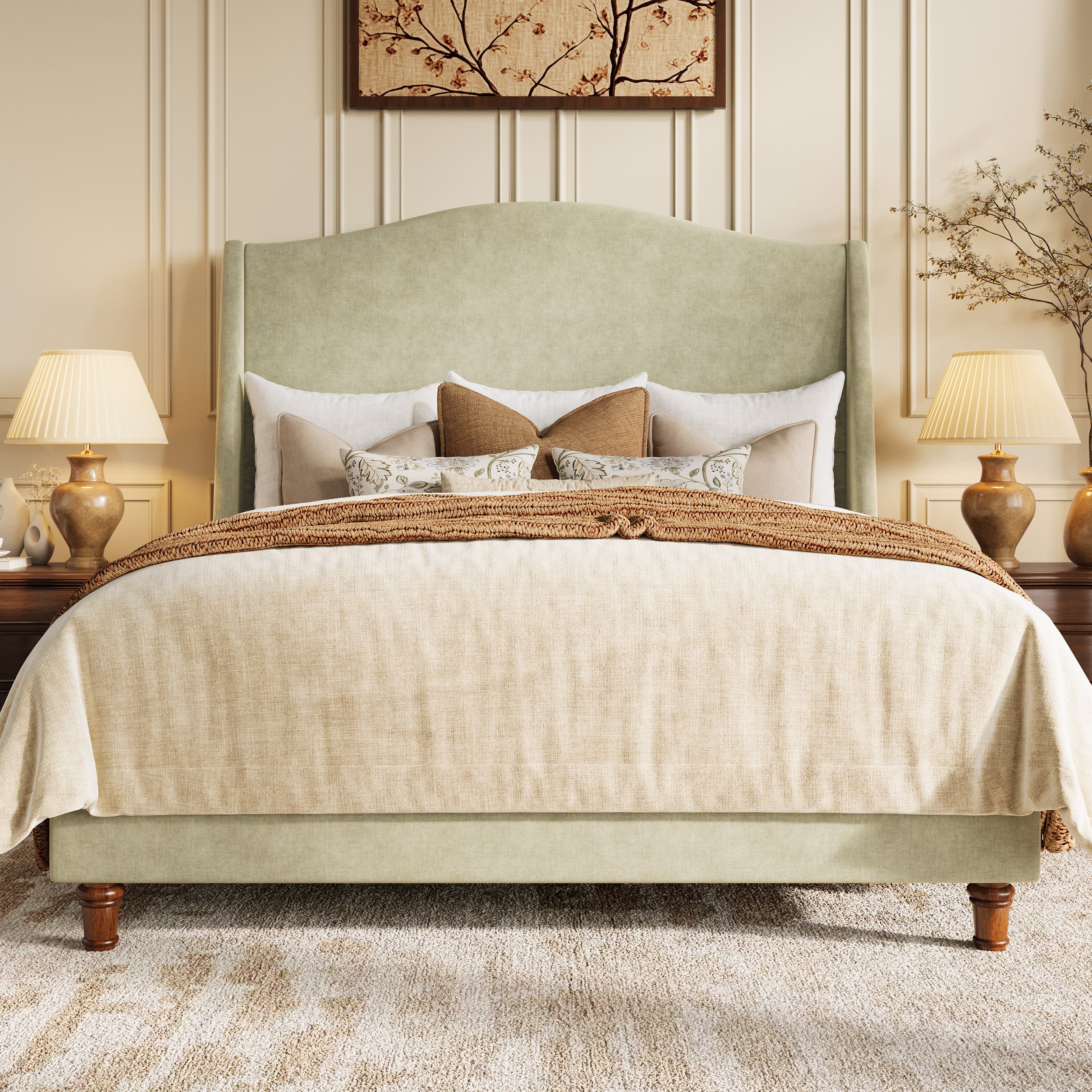 HOOMIC Upholstered Bed Frame, Luxury Chenille, 54'' Tall Headboard